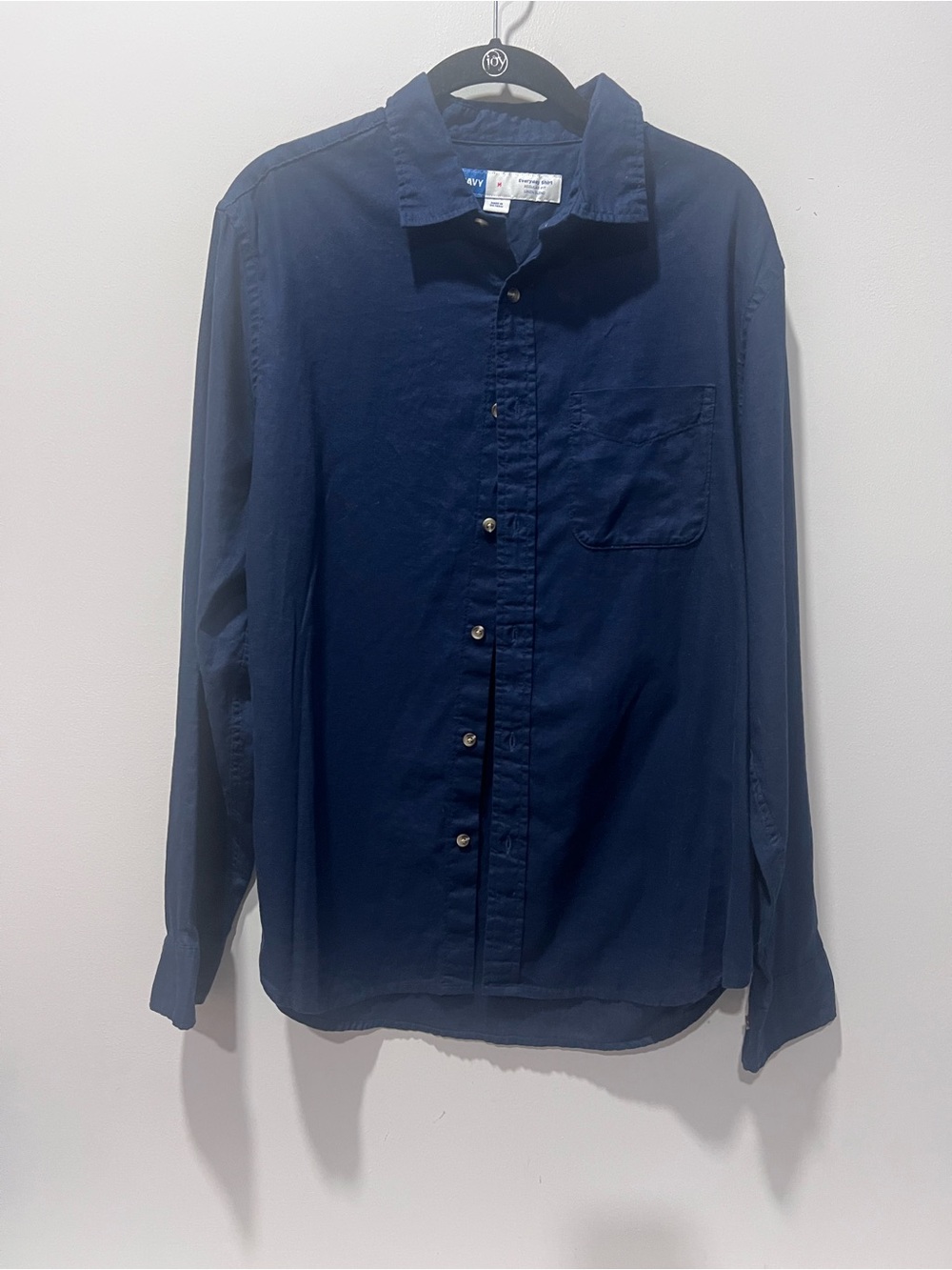 Old Navy Linen Blend Navy Blue Long-Sleeve Button-Down Shirt
